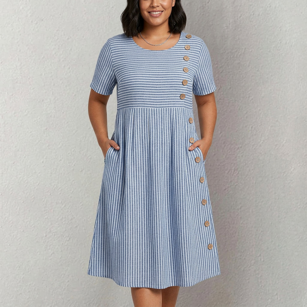 Pia | Striped Button Midi Dress