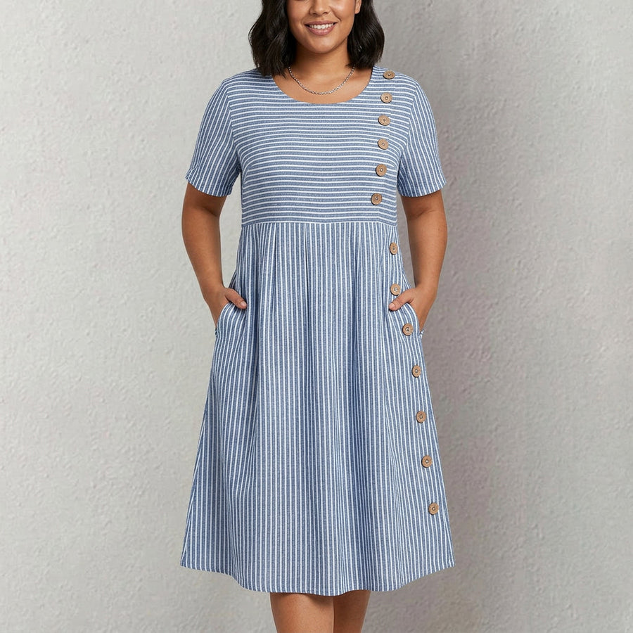 Pia | Striped Button Midi Dress
