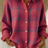 Ashley | Knitted Classic Collared Plaid Cardigan