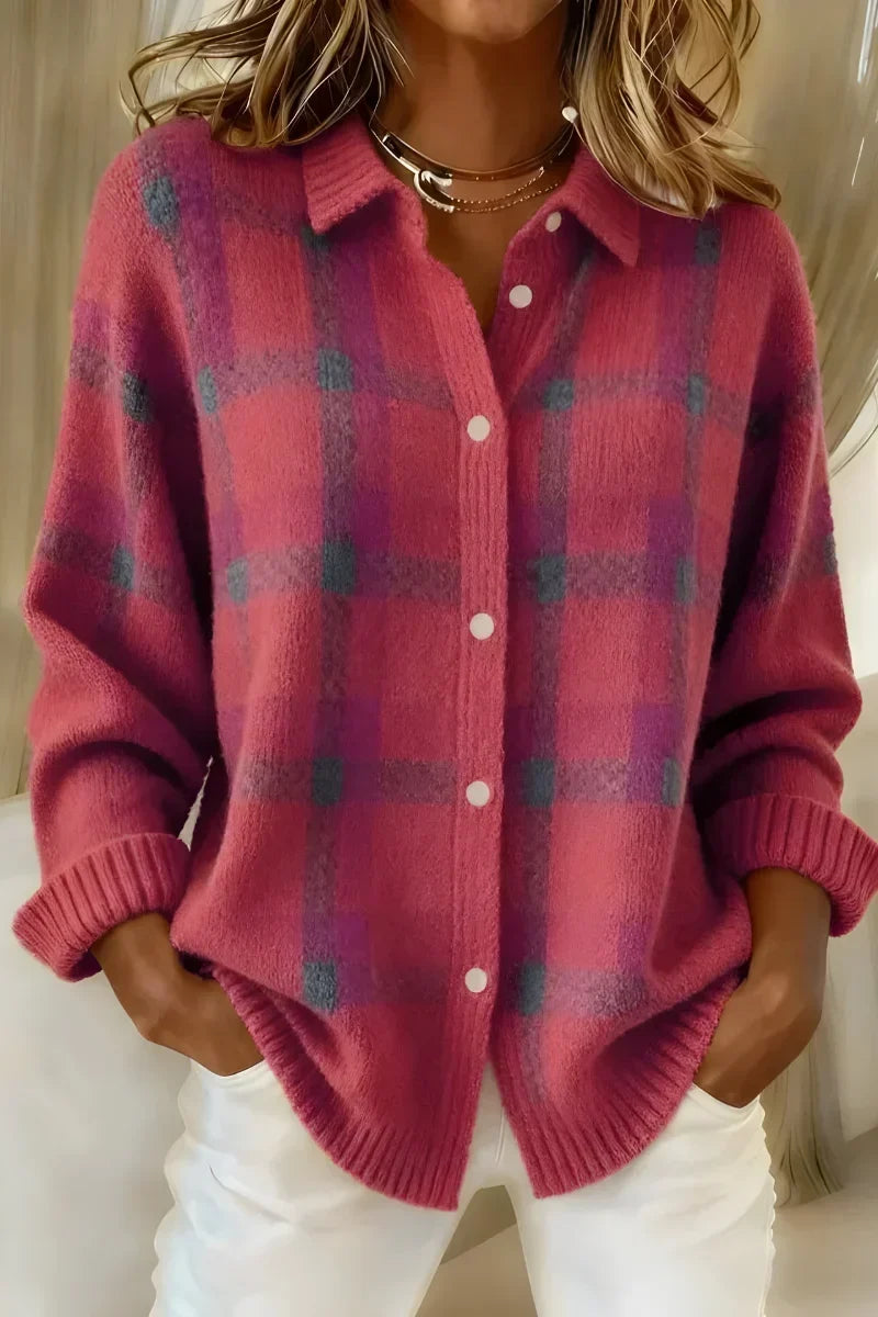 Ashley | Classic Collared Plaid Cardigan