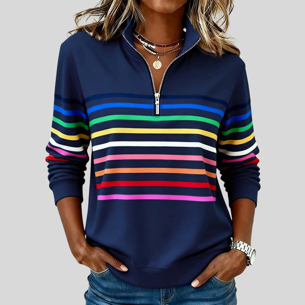 Prismette™ | Colorful Striped Quarter-Zip Sweatshirt