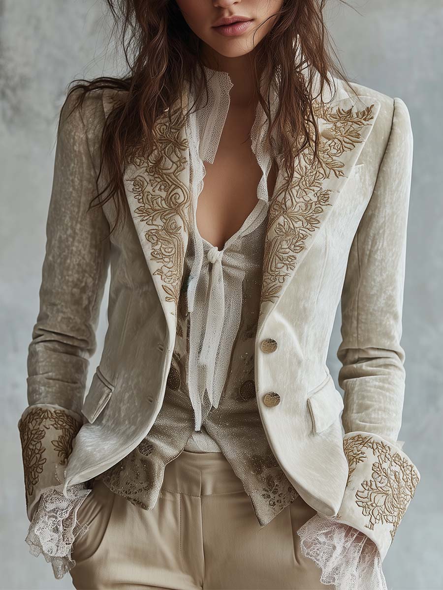Ivory | Women's Embroidered Tailored Blazer