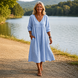 Carmen™ | Elegant Lightweight Maxi Dress with Ruched 3/4 Sleeves