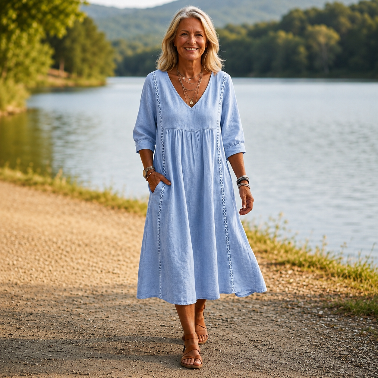 Carmen™ | Elegant Lightweight Maxi Dress with Ruched 3/4 Sleeves