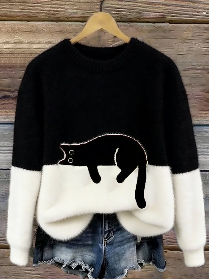 Aileen | Playful Cat Print Oversized Sweater