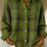 Courtney | Knitted Everyday Cozy Plaid Button Cardigan