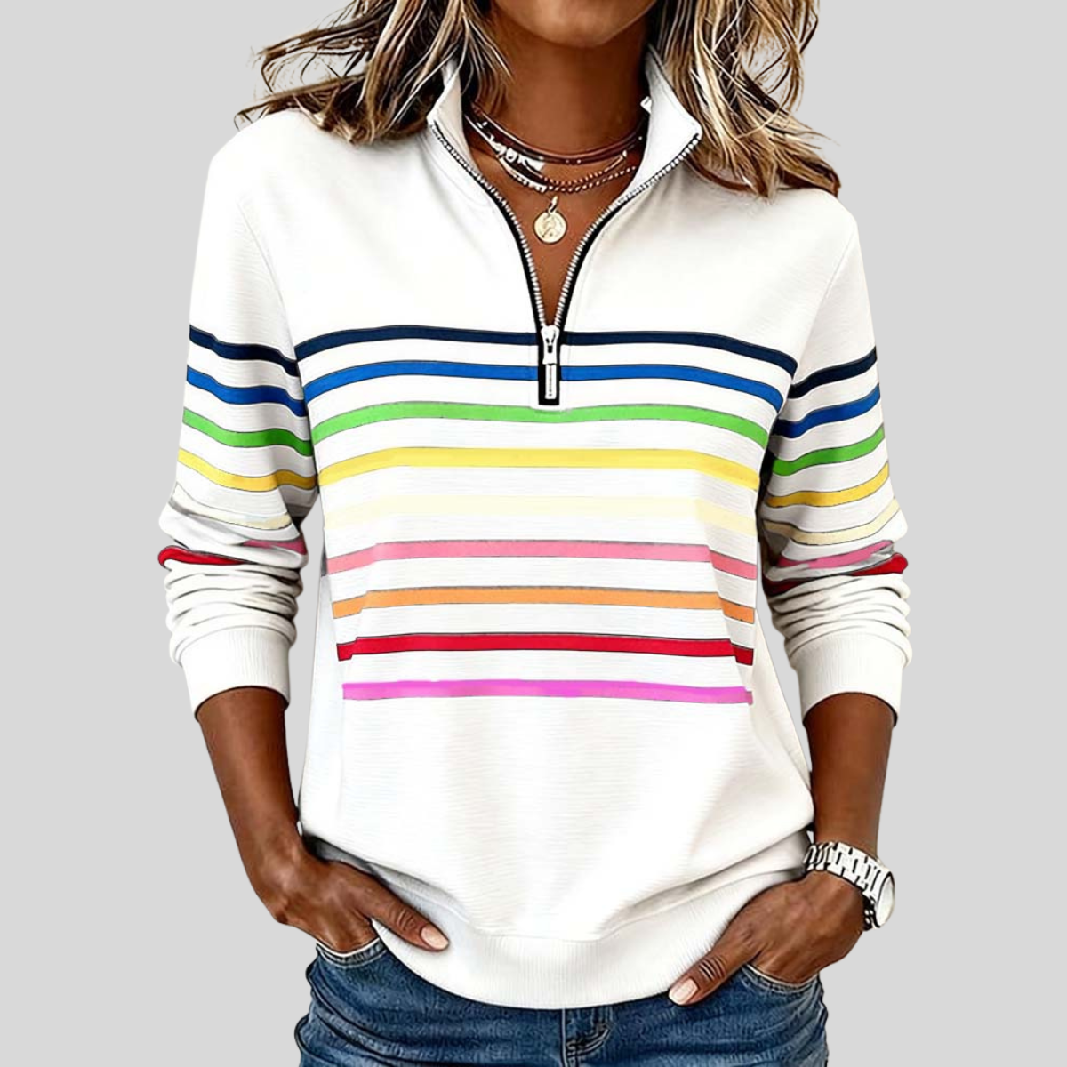 Prismette™ | Colorful Striped Quarter-Zip Sweatshirt
