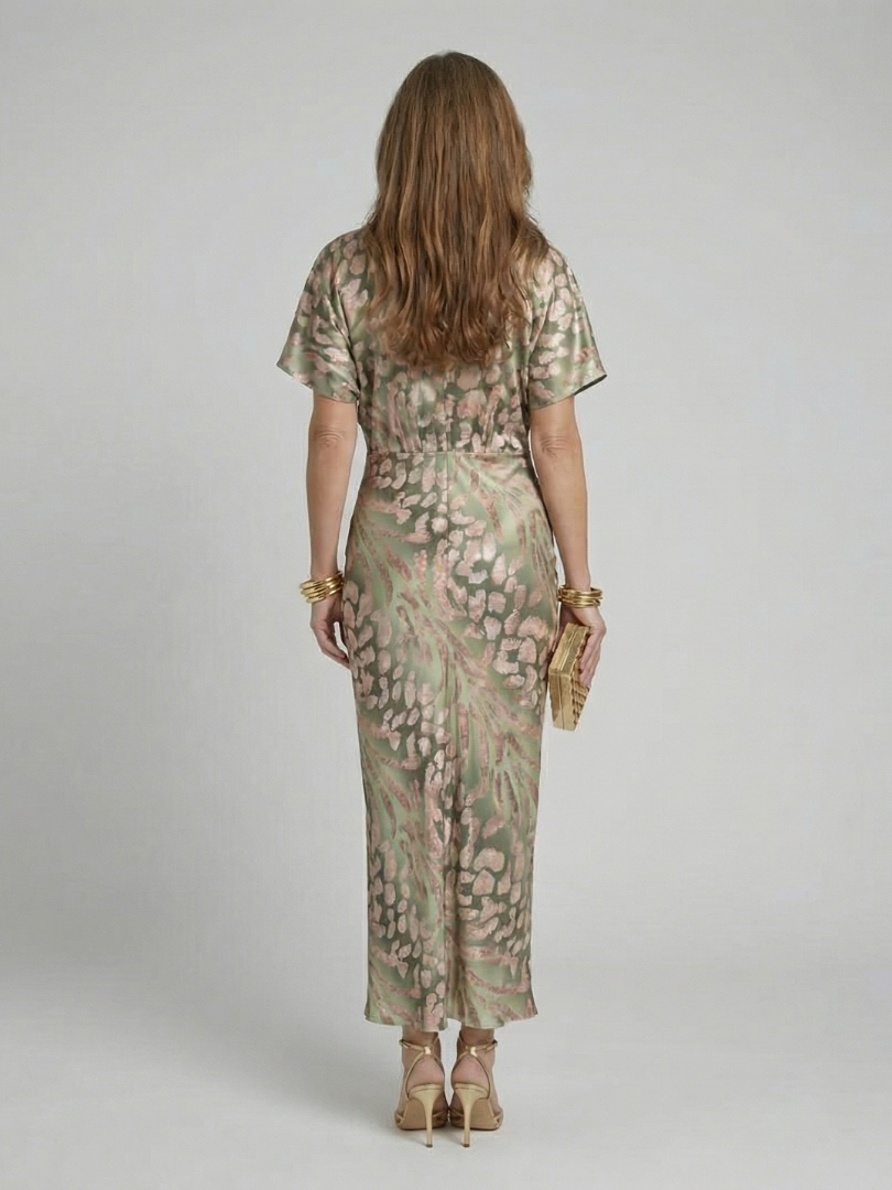 Cora | Abstract Print V Neck Twist Waist Midi Dress