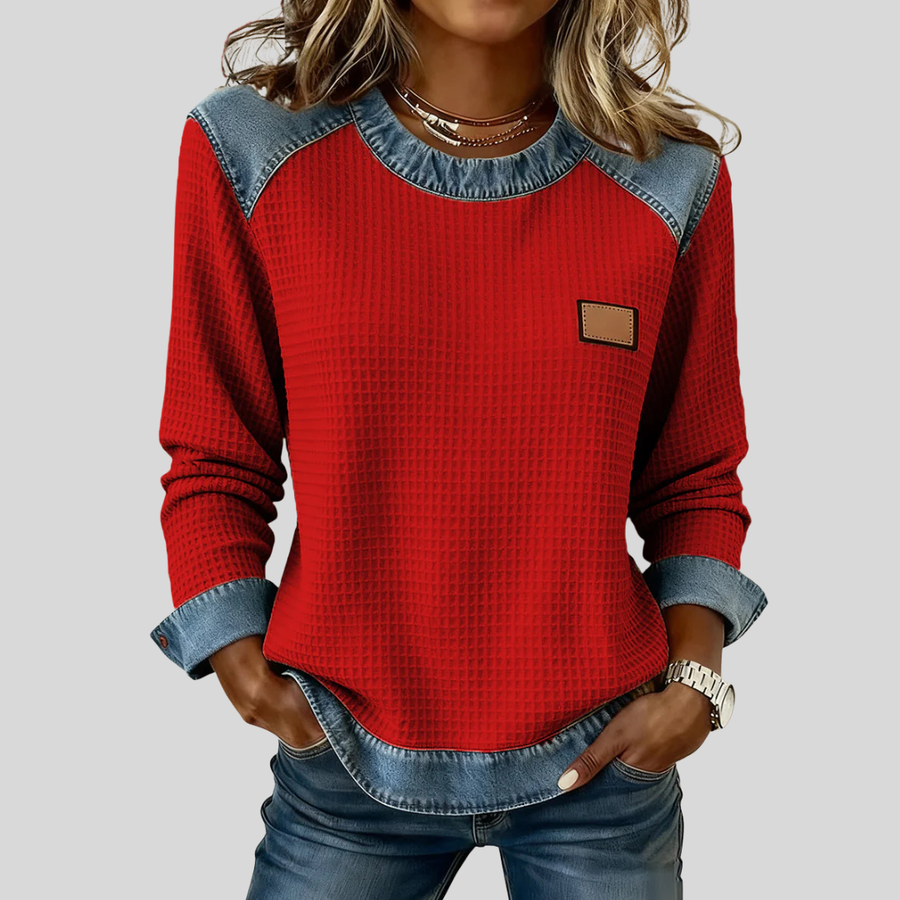 Delancine | Patchwork Waffle Knit Sweatshirt