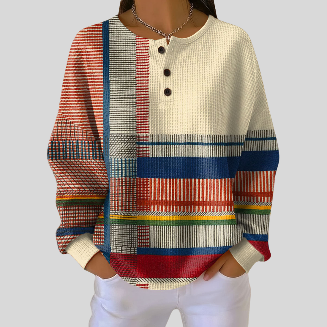 Tindra | Colorblock Striped Henley Sweatshirt