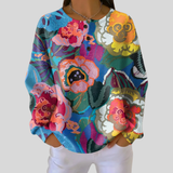 Adorna | Colorful Floral Waffle-Knit Sweatshirt