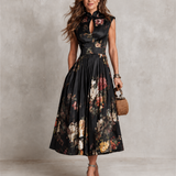 Mia | Keyhole Pleated Satin Midi Dress