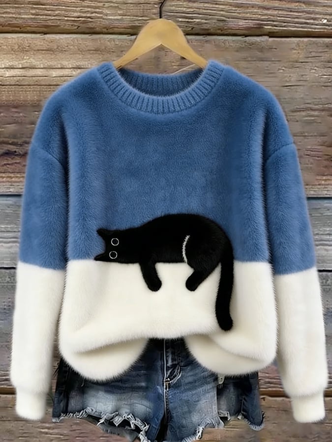 Aileen | Playful Cat Print Oversized Sweater