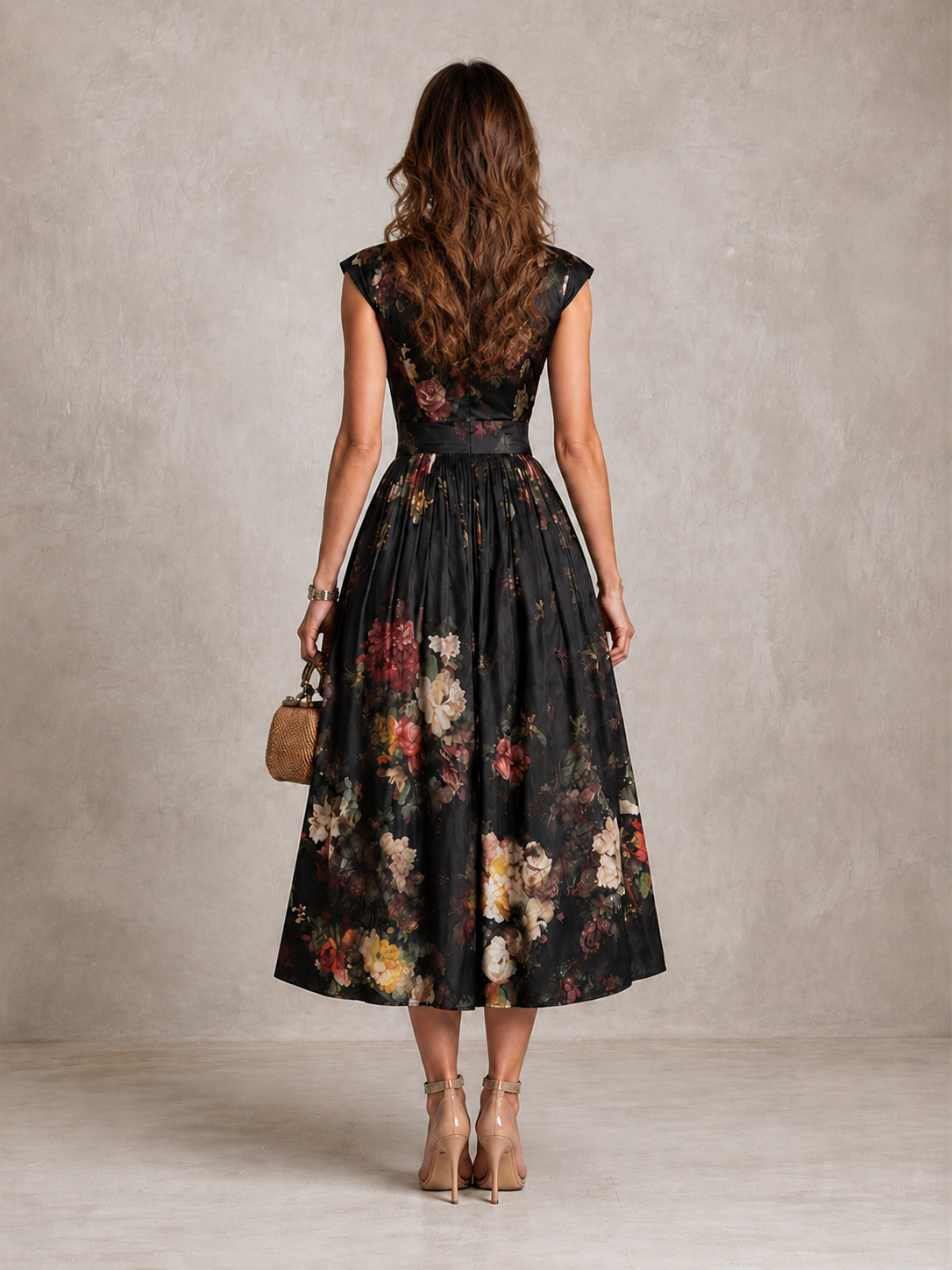Mia | Keyhole Pleated Satin Midi Dress