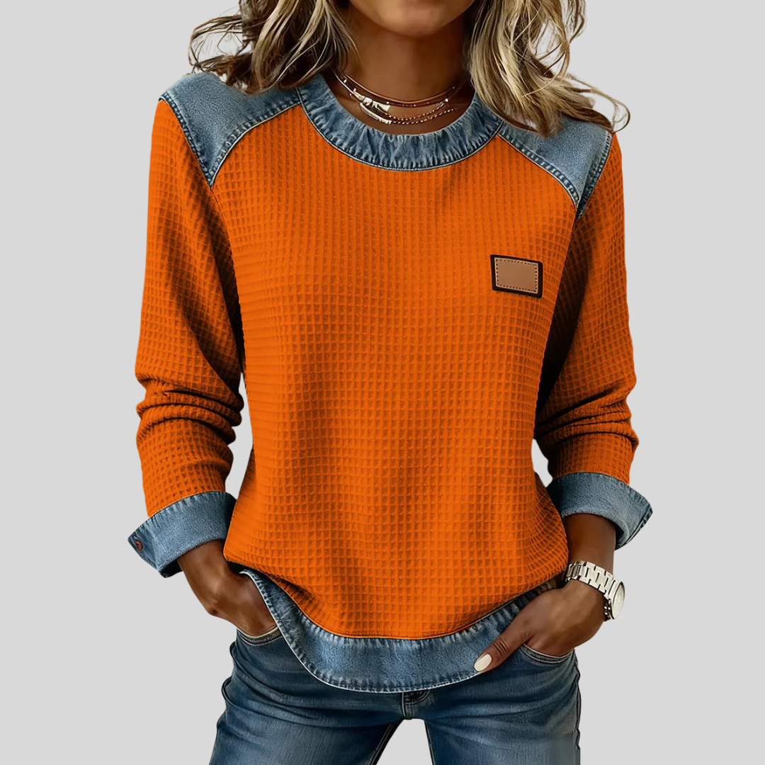 Delancine | Patchwork Waffle Knit Sweatshirt