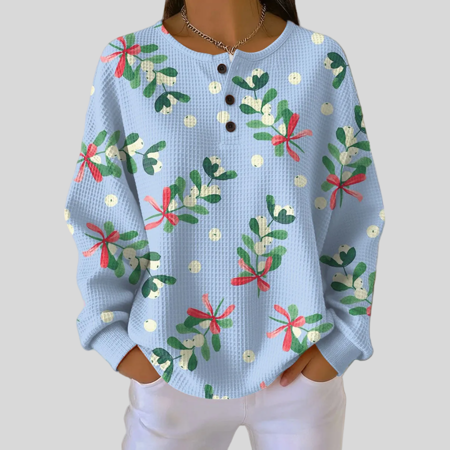Edalynn | Christmas Mistletoe Waffle-Knit Sweatshirt