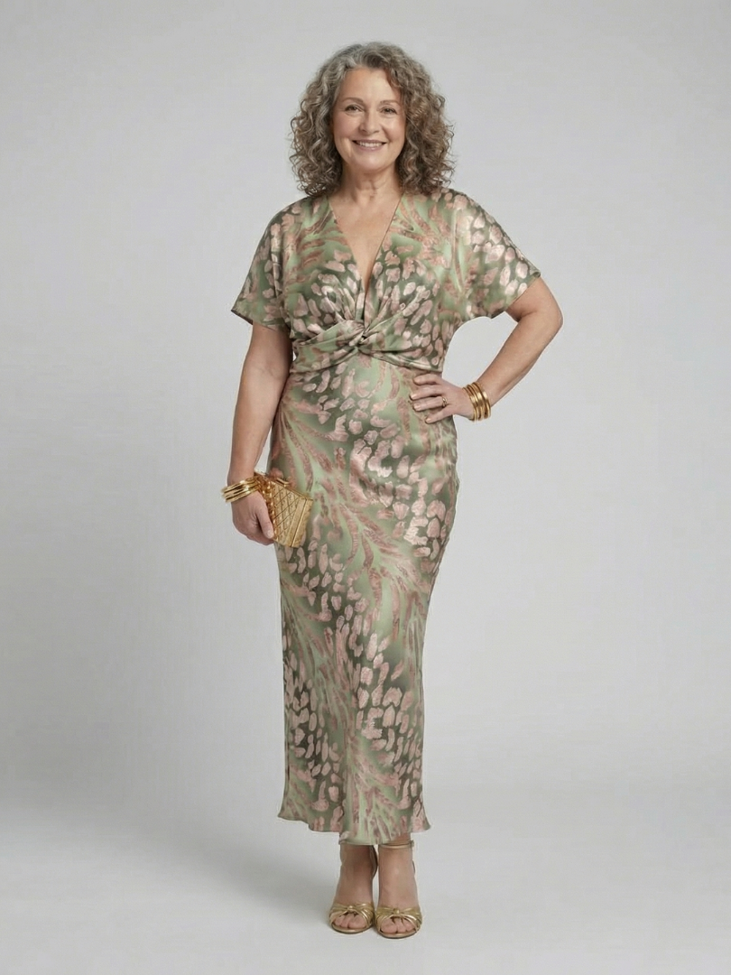 Cora | Abstract Print V Neck Twist Waist Midi Dress