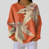 Crimsonleaf | Warm Waffle-Knit Sweatshirt with Autumn Leaf Print
