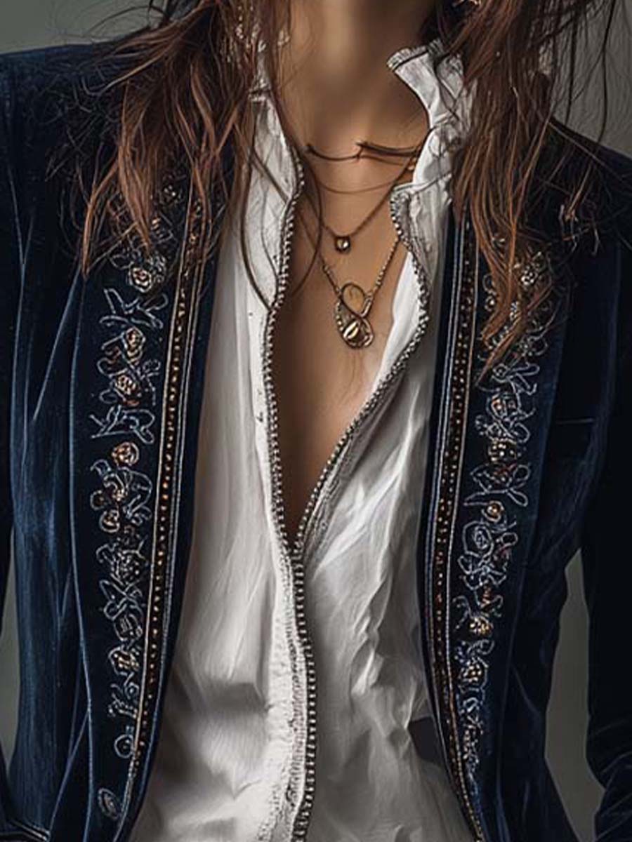 Vintage Navy | Embroidered Longline Jacket