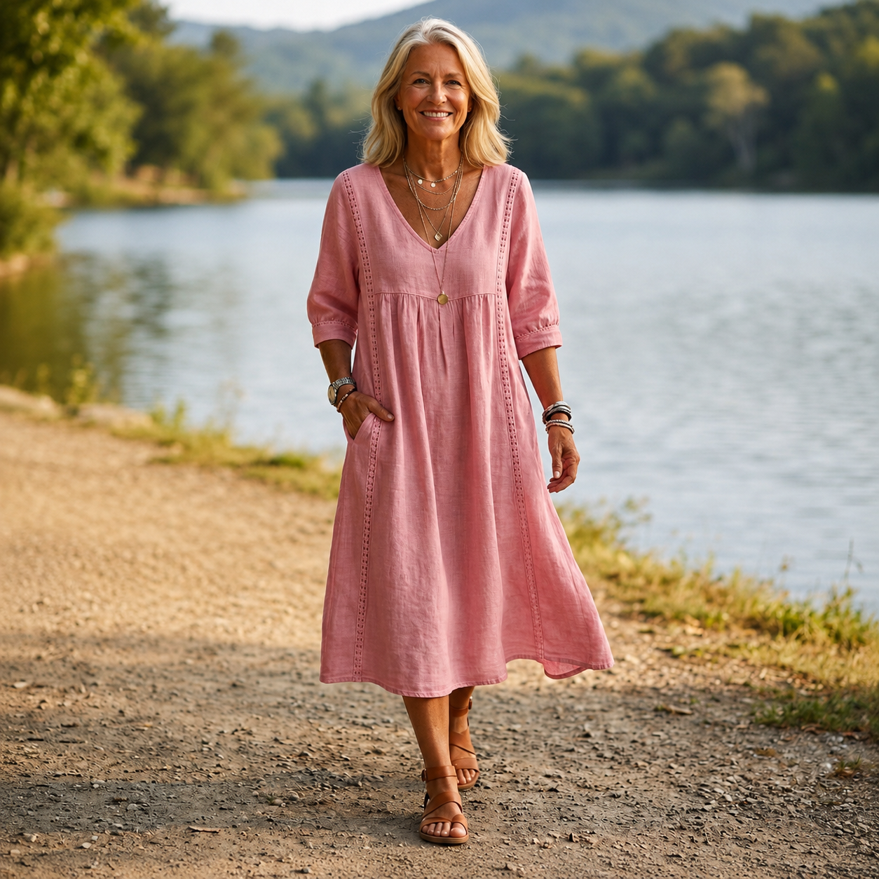 Carmen™ | Elegant Lightweight Maxi Dress with Ruched 3/4 Sleeves