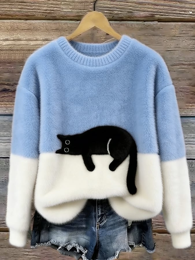 Aileen | Playful Cat Print Oversized Sweater