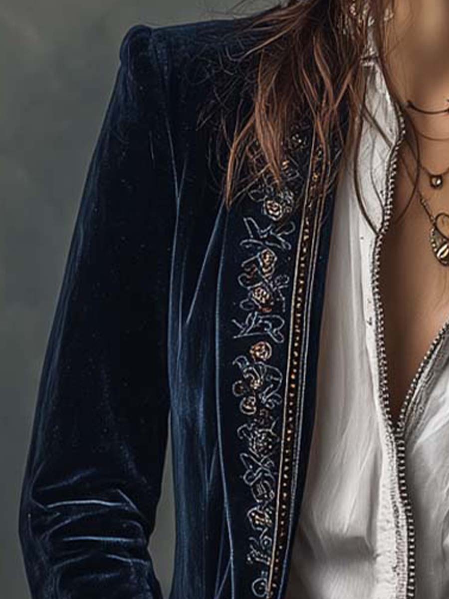 Vintage Navy | Embroidered Longline Jacket