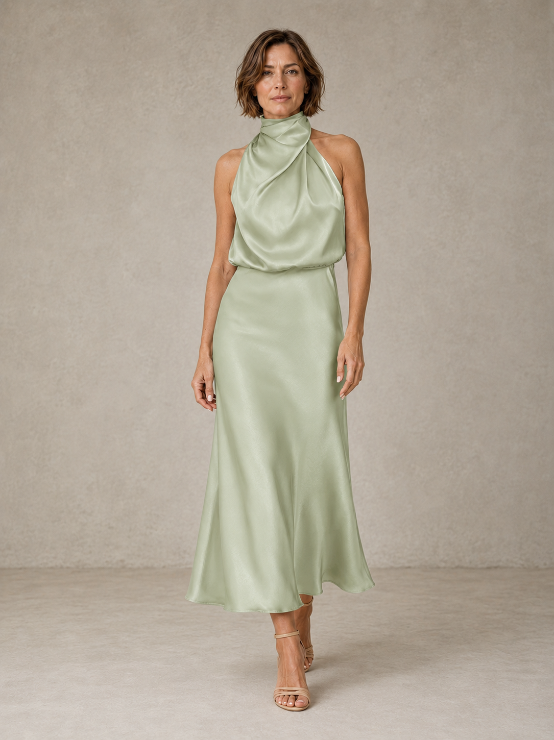 Harper | Halter Satin Evening Maxi Dress