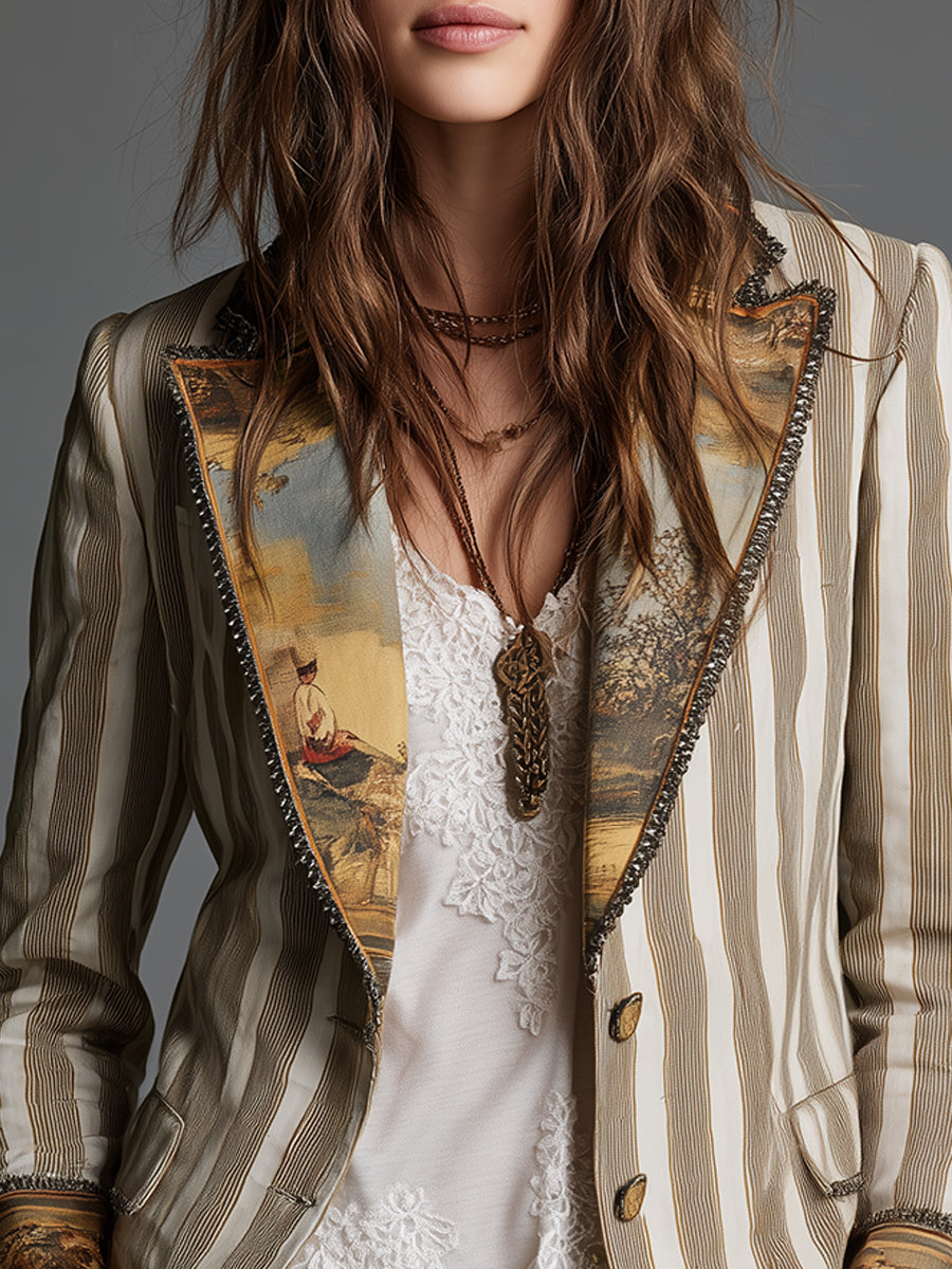 Boho Stripe | Women's Printed Lapel Blazer