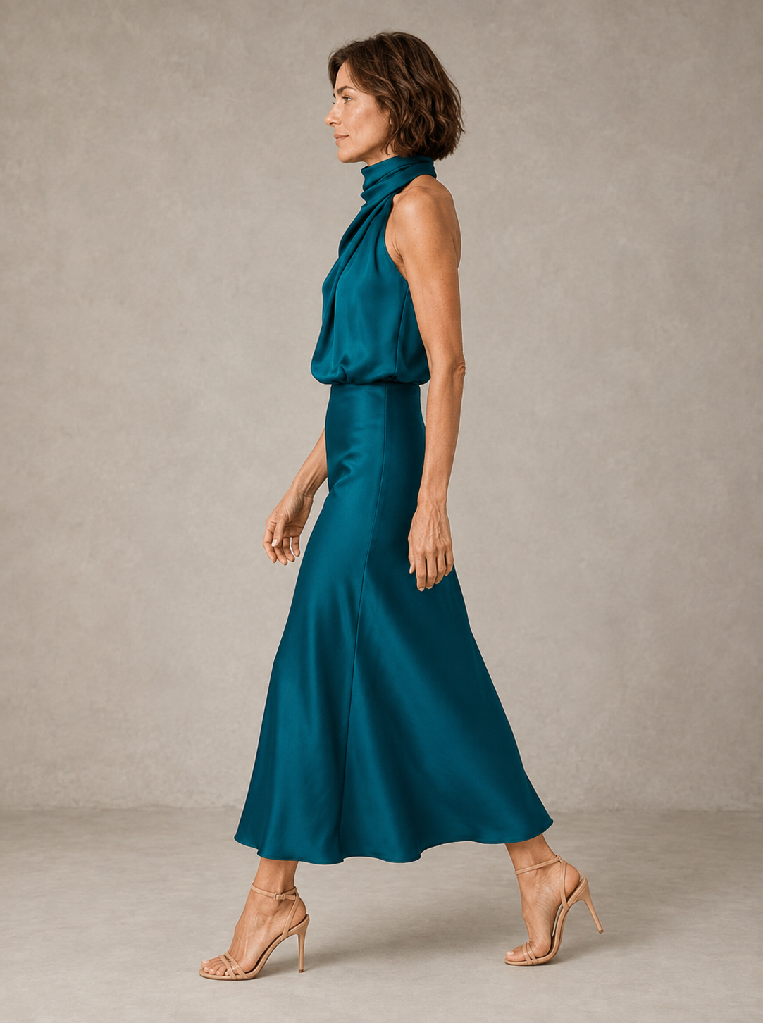 Harper | Halter Satin Evening Maxi Dress