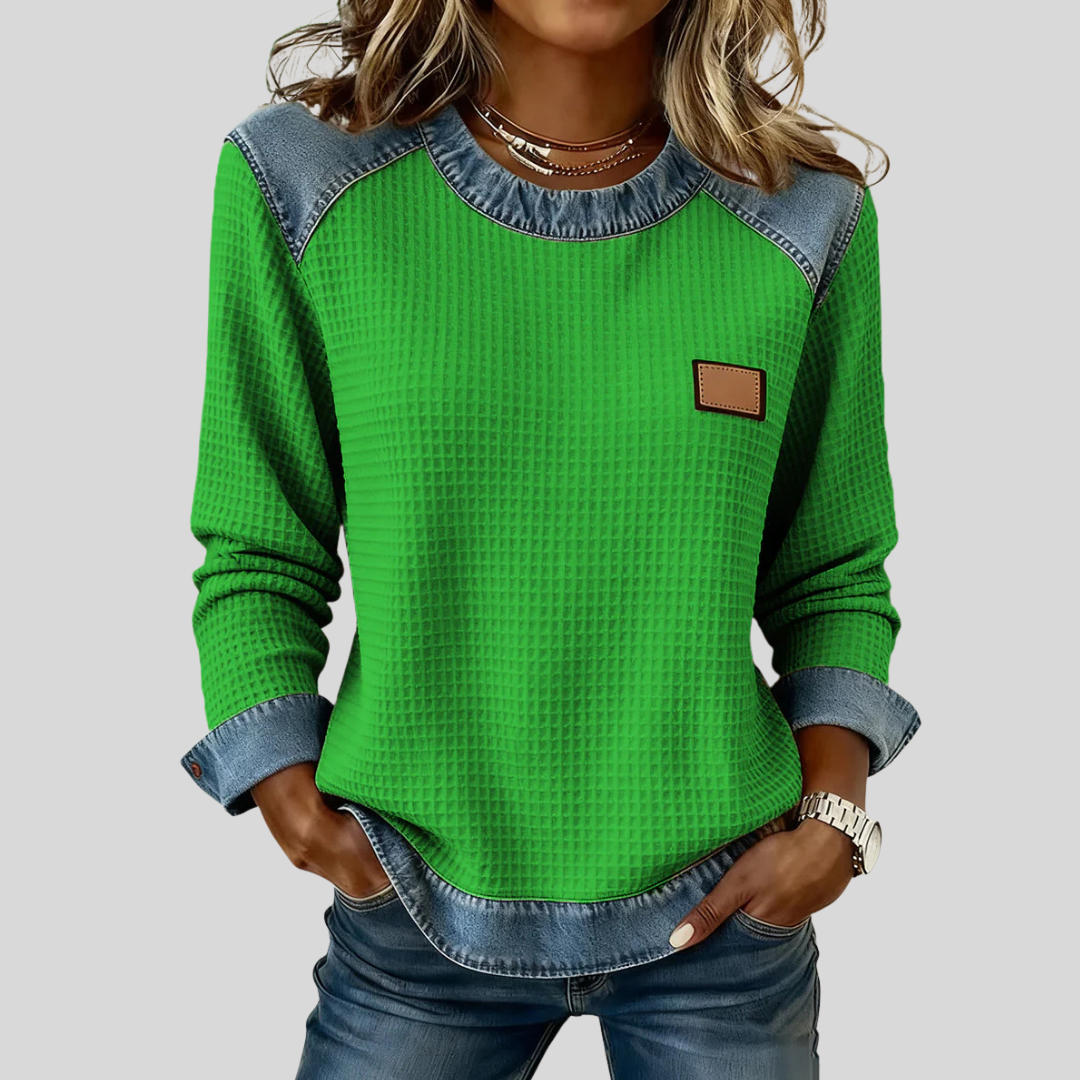 Delancine | Patchwork Waffle Knit Sweatshirt