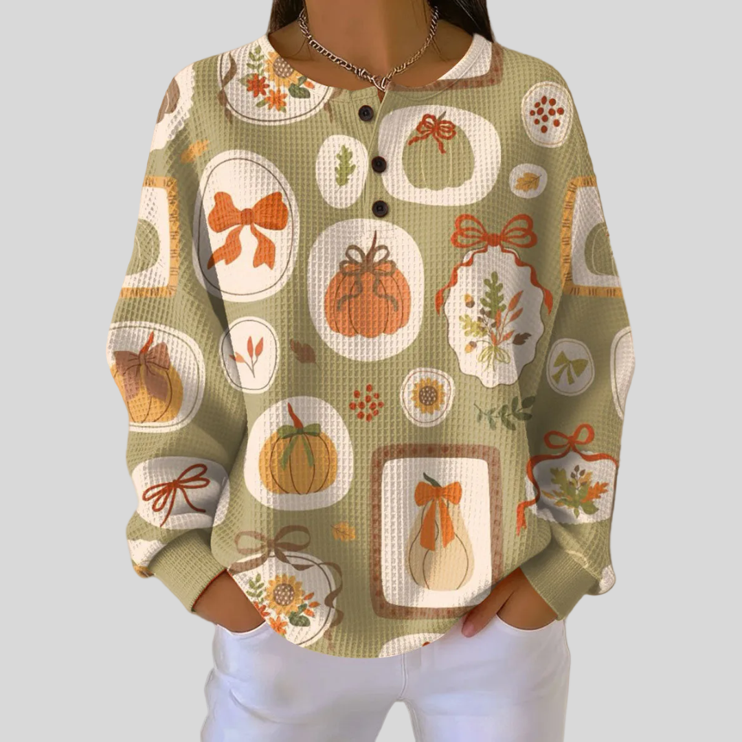 Tawnie | Bows and Pumpkins Waffle Knit Sweatshirt