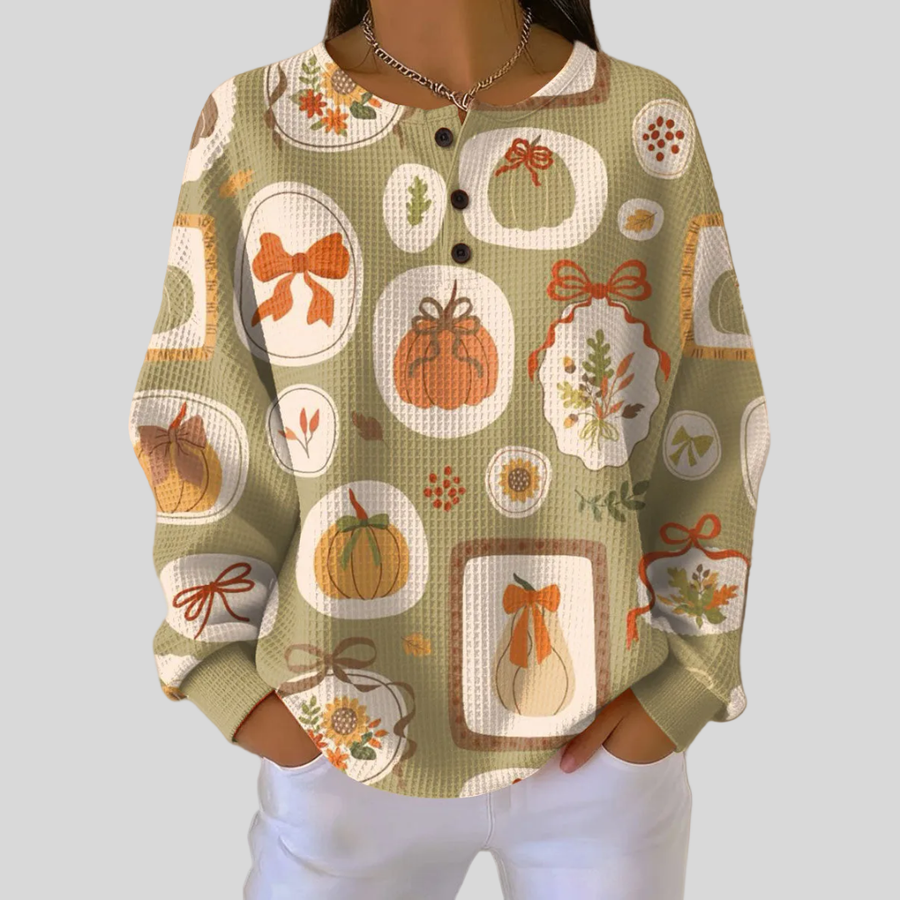Tawnie | Bows and Pumpkins Waffle Knit Sweatshirt