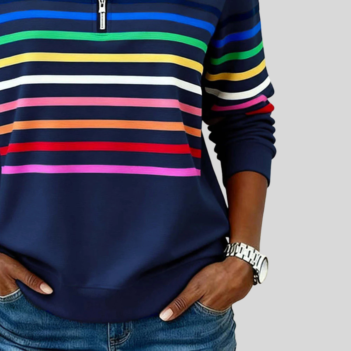 Prismette™ | Colorful Striped Quarter-Zip Sweatshirt