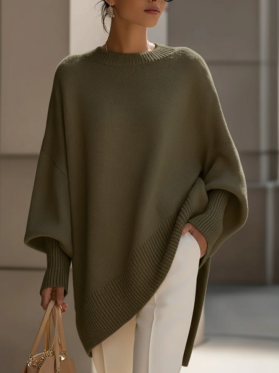 Asymmetrical Merino Wool Sweater | Women's Oversized Knit Pullover