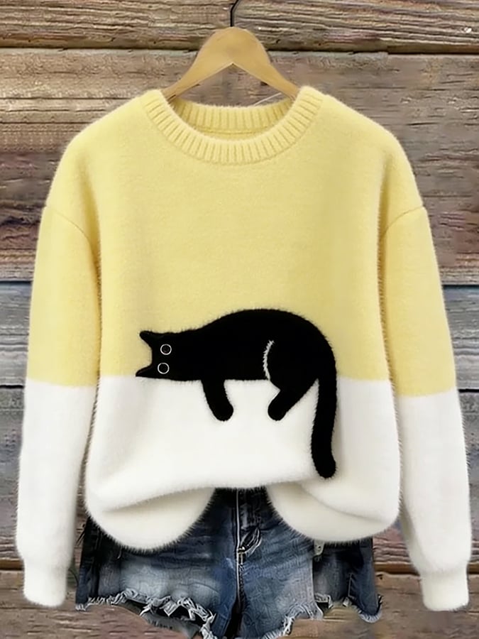 Aileen | Playful Cat Print Oversized Sweater