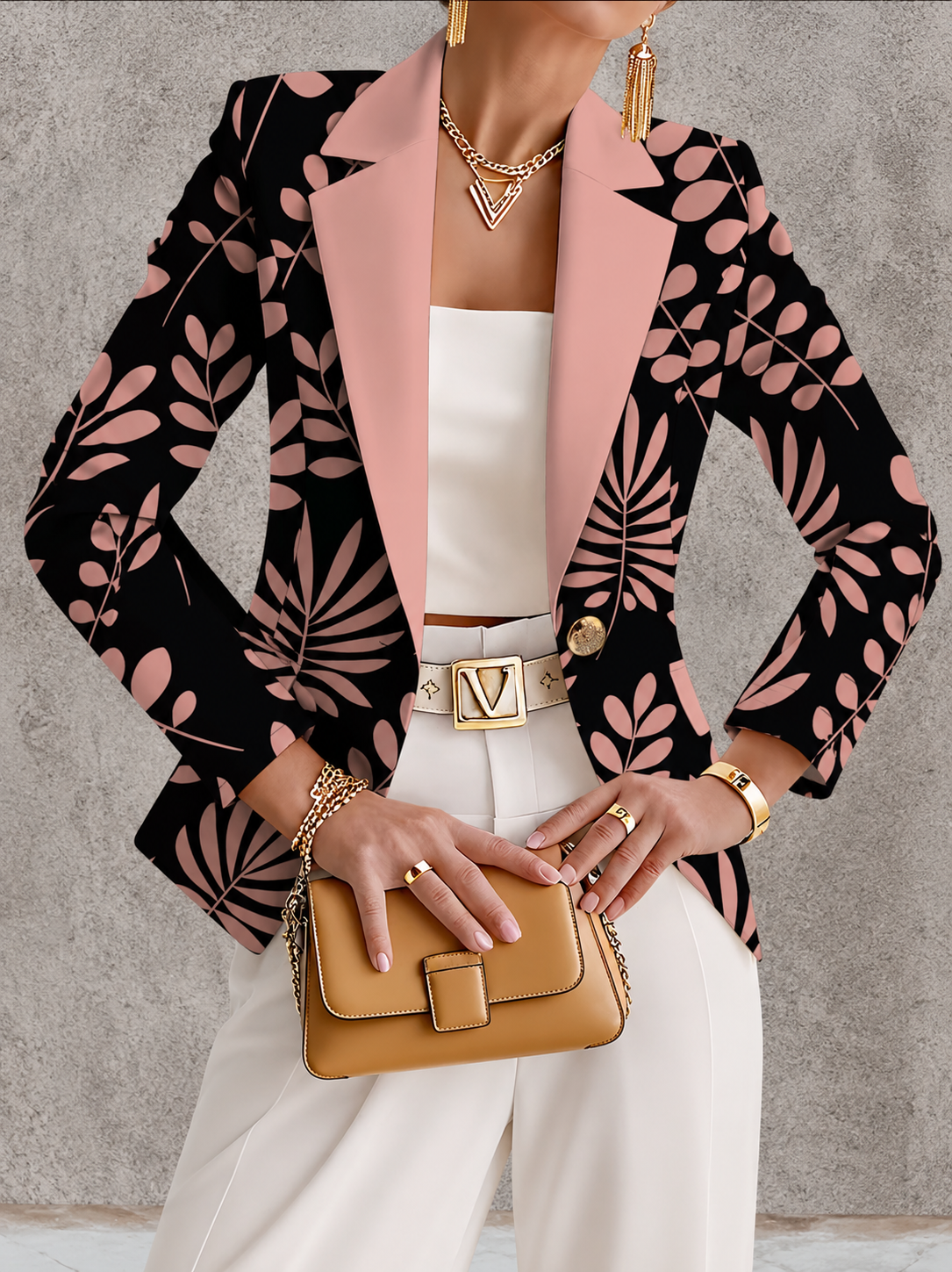 Odaya | Pink Leaf Print Blazer