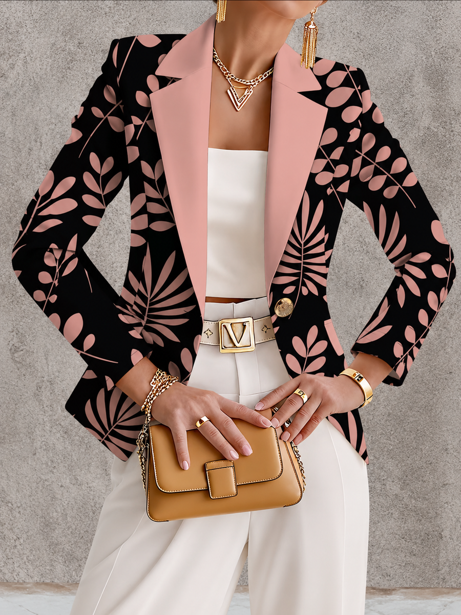 Odaya | Pink Leaf Print Blazer