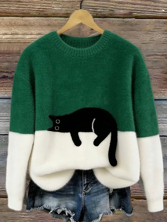 Aileen | Playful Cat Print Oversized Sweater