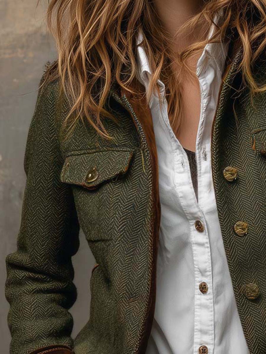Vintage Herringbone | Women's Contrast Trim Blazer