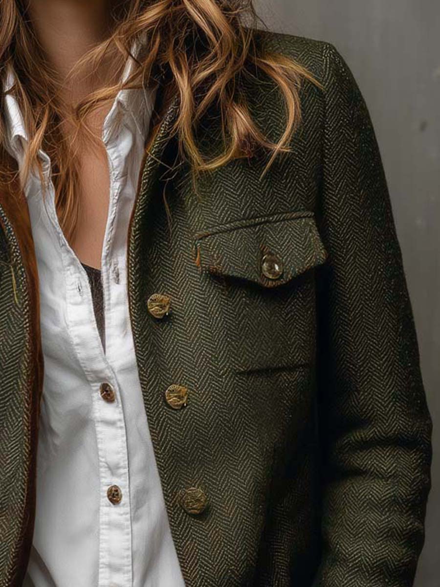 Vintage Herringbone | Women's Contrast Trim Blazer