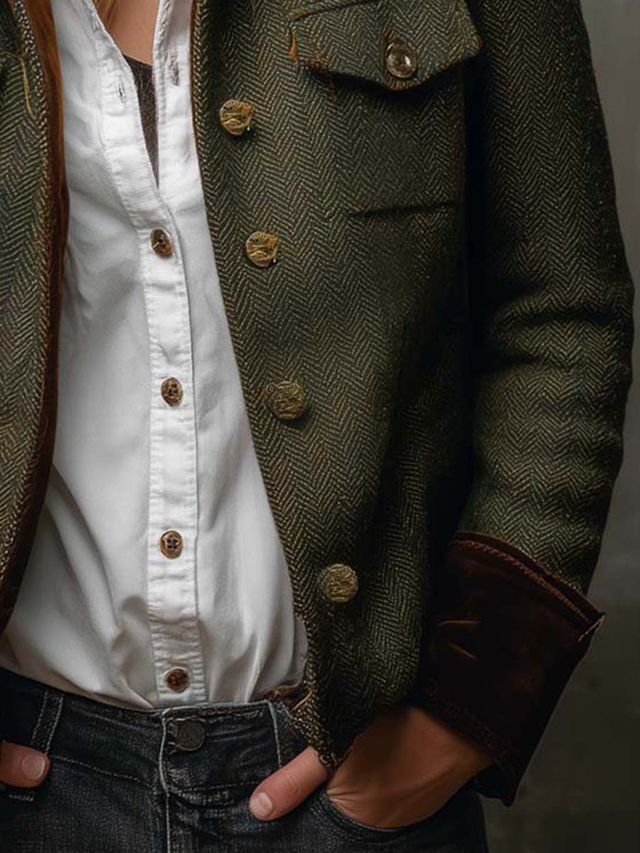 Vintage Herringbone | Women's Contrast Trim Blazer