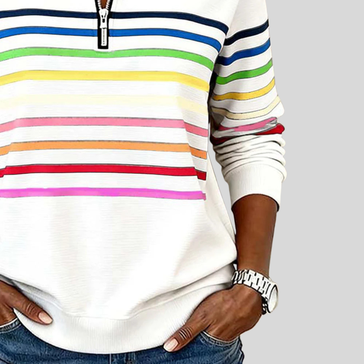 Prismette™ | Colorful Striped Quarter-Zip Sweatshirt