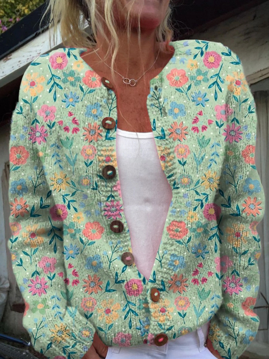 Foxfield | Vintage Floral Cardigan with Wooden Toggle Buttons