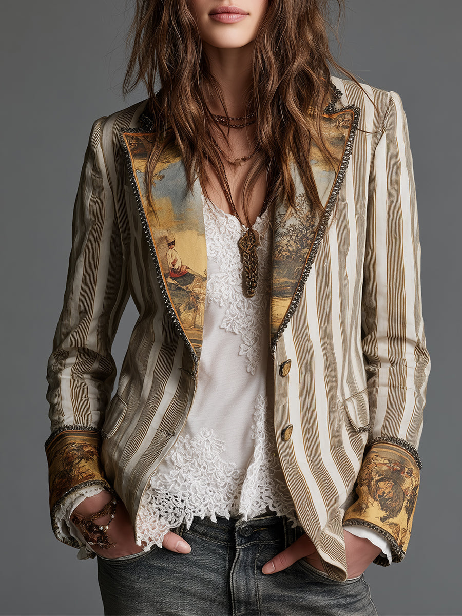 Boho Stripe | Women's Printed Lapel Blazer