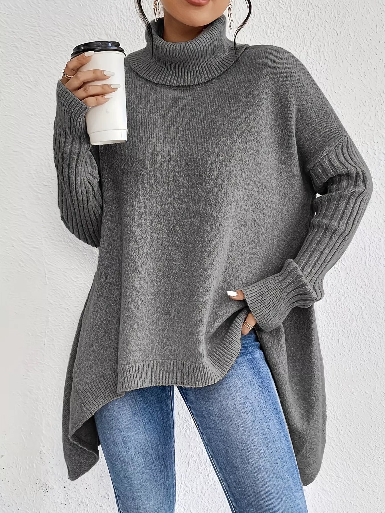 Ava | Turtleneck High-Low Hem Sweater