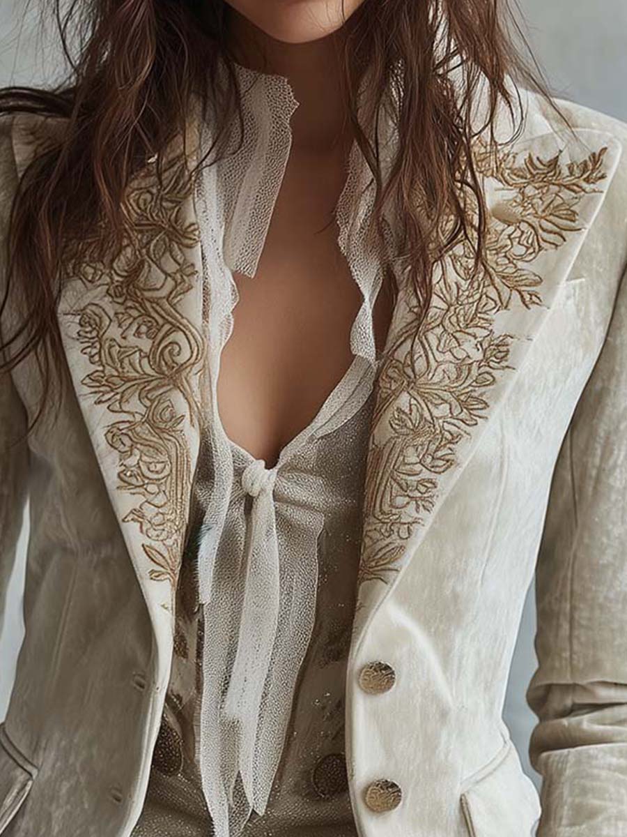 Ivory | Women's Embroidered Tailored Blazer
