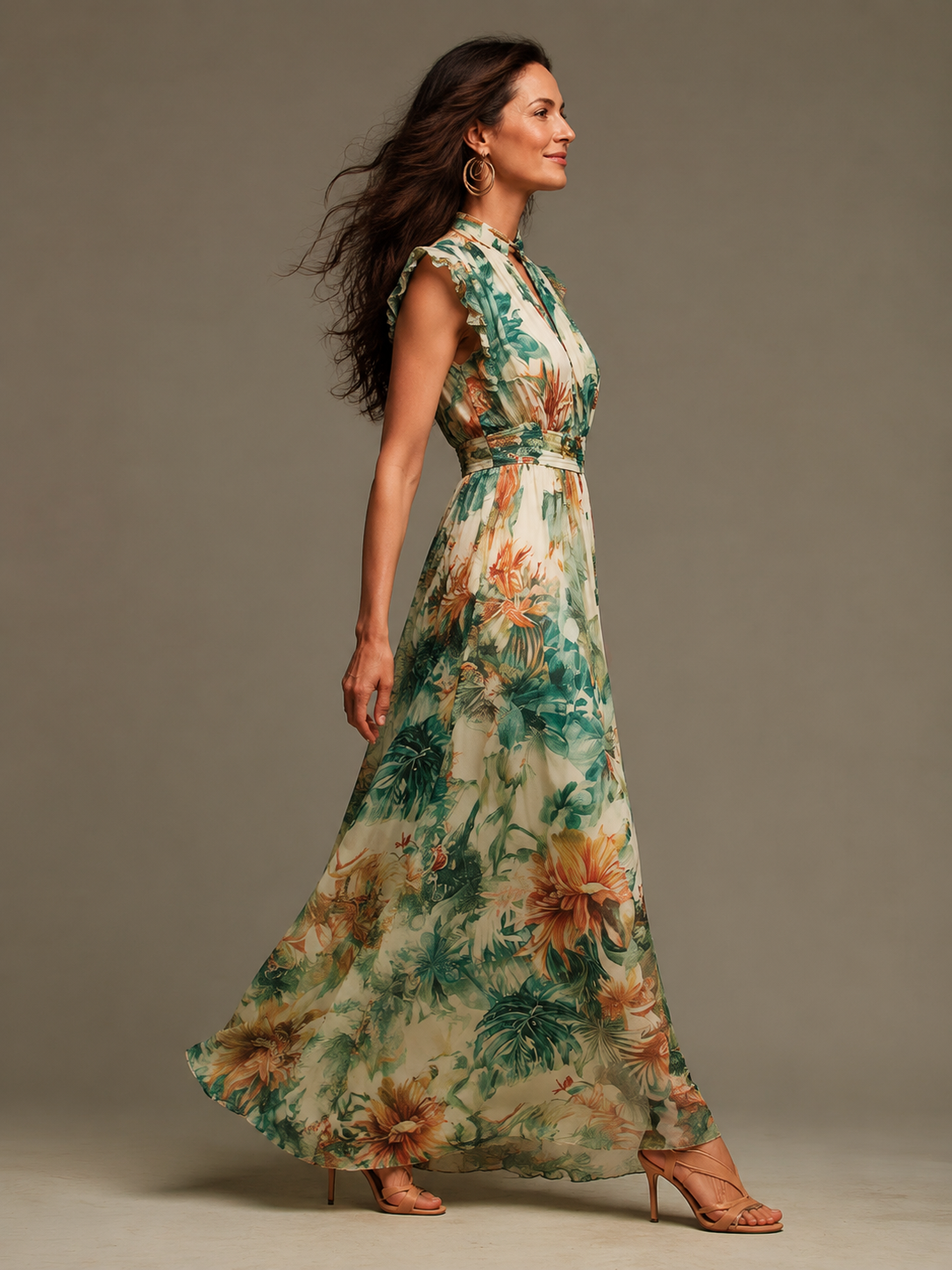 Grace | Tropical Print Chiffon Maxi Dress