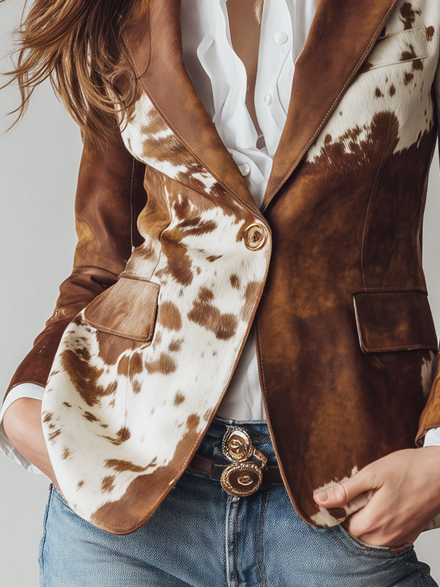 Maddox | Vintage Cow Print Eco-Friendly Blazer