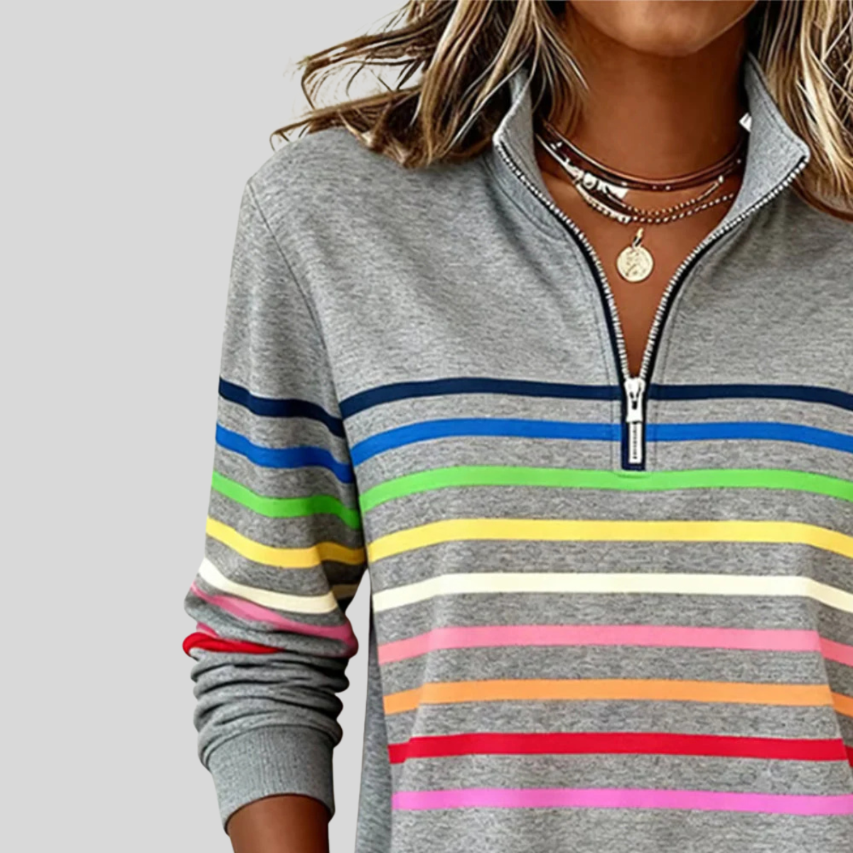 Prismette™ | Colorful Striped Quarter-Zip Sweatshirt