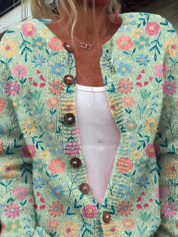 Foxfield | Vintage Floral Cardigan with Wooden Toggle Buttons